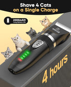 oneisall Quiet Cat Clippers for Matted & Long Hair 2-Speed Cat Grooming Kit | Cordless Pet Clippers for Cats, Small Dogs & Animals, 6 Guide Guards, 240mins Long Battery Life, With Scissors and Comb