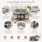Dazzling Ceramic Elevated Cat Bowls, Gift for Cat Owner, Birthday (Medium,Grey)