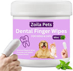 Dog & Cat Dental Wipes - Finger Toothbrush for Plaque, Tartar & Breath | Dental wipes help remove plaque, tartar & bad breath for dogs, cats & small pets, easy at-home oral care, 50 Wipes, Mint