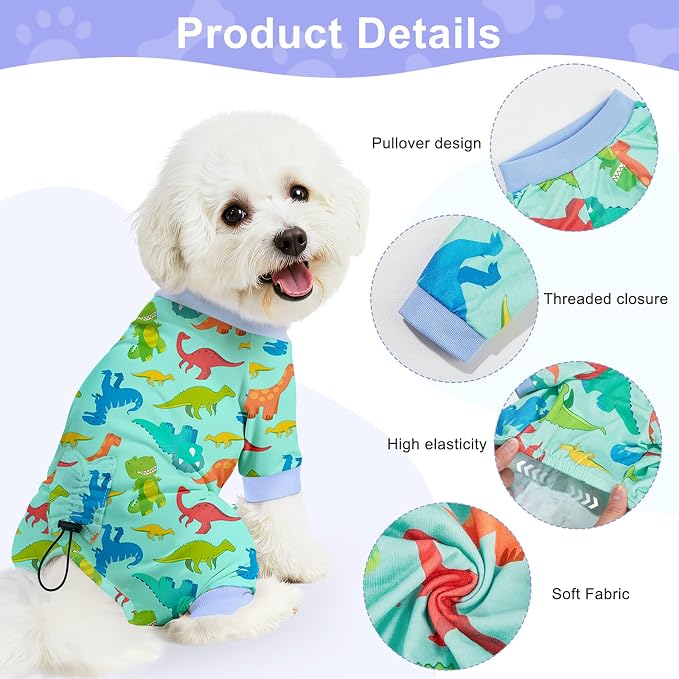 Bienbee Dog Pajamas, 4 Pack Adjustable Onesies for Small to Large Dogs M | Dog Shedding Suit with Soft Fabric, Breathable & Stretchy, and Adjustable Back Length for Sleeping Lounging and Daily Use
