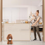 76" Retractable Baby Gates Extra Wide, Mesh Long Dog Gate for Deck | Indoor Outdoor Stair Gate for Wide Openings Doorways Hallways Porch, Child Pet Safety Essentials for Home, Beige