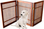 Urnporium Freestanding Wooden Dog Gate Foldable Indoor Pet Gate No Drill Expandable Barrier for Doorways Stairs Hallways Portable Wood Fence for Small Dogs & Puppies (Brown Pet Gate, 3 Panel 24" Tall)