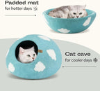 MEOWFIA Cat Cave – Premium Felt Cat Bed Enclosure for Indoor Cats, Handmade Merino Wool (Cloud Nap Blue, Medium)