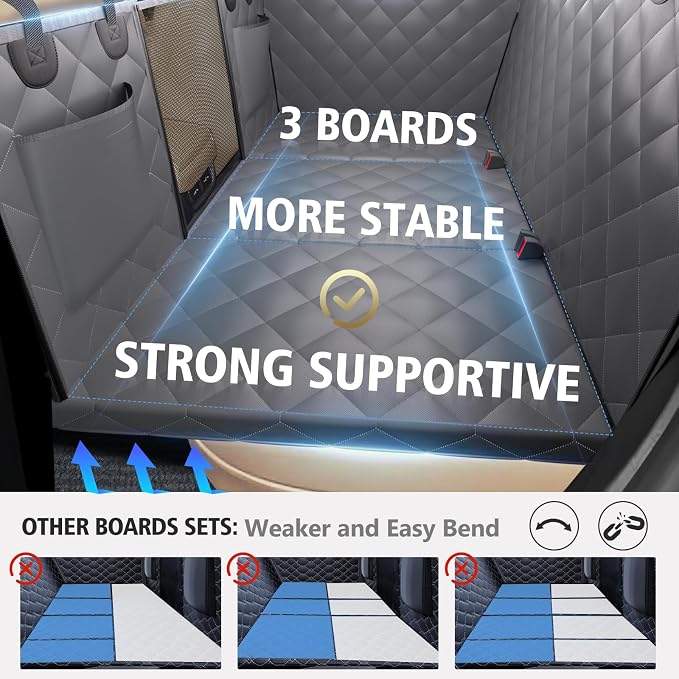 Btefd Back Seat Extender for Dogs, Hard Bottom Dog Hammock for Car & SUV | Dog Car Seat Cover Supports 420lbs, 45% More Space, Waterproof, Mesh Window, Scratch Resistant, Non-Slip, Easy Care