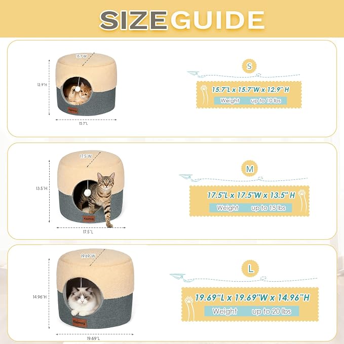 2-in-1 Foldable Cat Bed for Indoor Cats, Cat Cave & Sofa Bed | 19.7"D x 15"H, Reversible Plush & Linen Cushion,Enclosed Cat Bed, Hanging Cat Toys, Non-Slip, Large Cat Couch, Grey