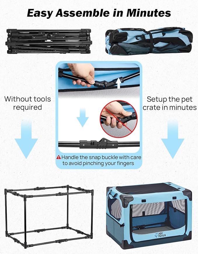 JOYTUTUS Collapsible Dog Crate, 26 Inch Portable Pet Crate for Car, Travel Dog Kennel Foldable Dog Crate for Medium Dog 44lbs, Soft Cat Carrier Fit for Indoor & Outdoor/Car Back Seat/Trunk (Blue)