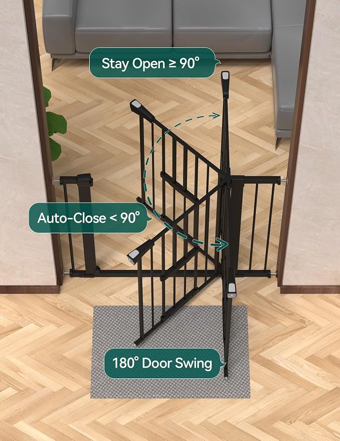 Babelio 36 Inch Extra Tall Baby Gate with Cat Door, 29.5-40" Metal Pet Door for Stairs, Doorways, House, Auto Close, Easy Walk Thru, Black | 6-Level Adjustable Metal Pet Gate, Auto-Close Safety Gates with Pet Door, Easy Walk Thru, Black
