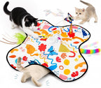 Interactive Cat Toys for Indoor Cats, 3 in 1 Hide and Seek Cat Toy with Moving Feather and Fluttering Butterfly, Rechargeable Touch Activated Automatic Kitten Toy, Squeaky Sound, 3 Modes