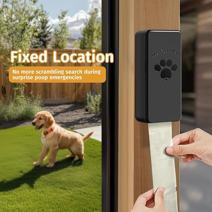 qeerable Dog Poop Bag Dispenser, Wall-Mounted Dog Bag dispenser Outdoor or Indoor for Doggy and Pets, Black Poop Holder for Yard and Park, Included 4 Rolls (60 Bags)