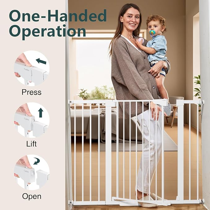 Cumbor 36" Extra Tall Baby Gate for Stairs, 29.7-48" Wide Dog Gates for Doorways, Auto Close Safety Gate for Babies and Pets, Easy Install, Pressure Mounted, Fits Doorways, Stairs, Entryways, White