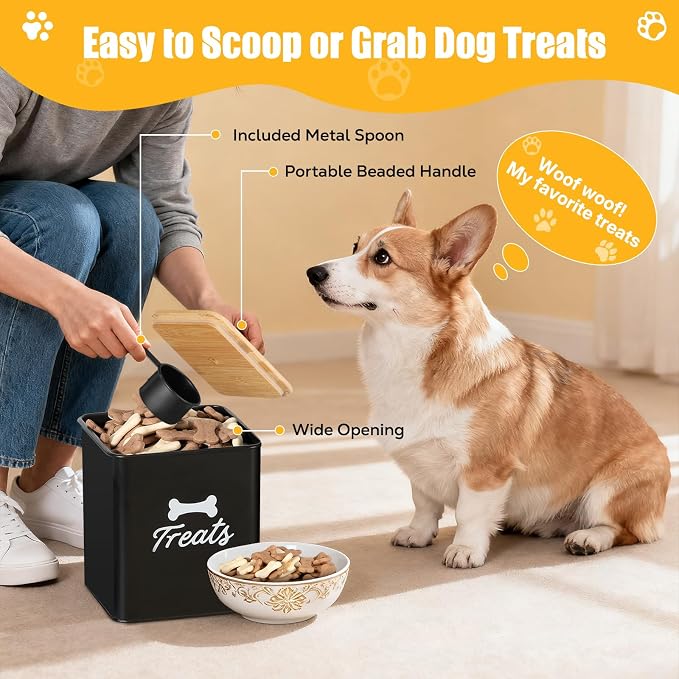 Dog Treat Containers Set, 9.4''×7.1''×9.6" Treat Jars with Lids | Set of 2, Metal Dog Treat Jars for Kitchen Countertop, Pet Food Canister Keep Snack Fresh