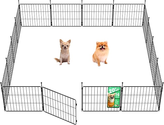 FXW MiniPaws Dog Playpen, Indoor, Yard & RV Camping, 20" H, 16 Panels | Portable, Expandable Layout, Tool-Free Setup, For Puppies & Small Dogs
