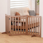 Wooden Freestanding Foldable Dog Gate, 24 Inch Height 3 Panel Pet Gate No Drill for Doorways Stairs, Fully Assembled Indoor Puppy Fence (Teak Color, 60" W x 24" H)