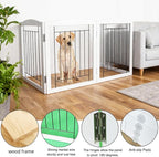 ZJSF Freestanding Foldable Dog Gate for House Extra Wide Wooden White Indoor Puppy Gate Stairs Dog Gates Doorways Tall Pet Gate 4 Panels Fence