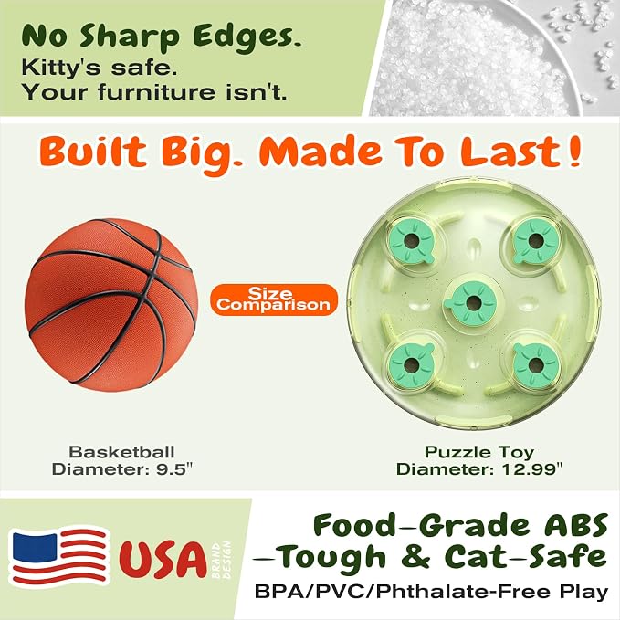 KADTC L, 2-in-1, Cat Puzzle Toy, Foraging Ball & Treat Maze for Indoor Cats | Every mealtime, pawing, batting, digging out kibble slows gobbling, curbs scarf-and-barf, burns extra energy, fights boredom.