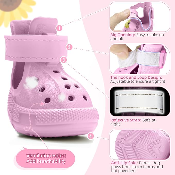 Nasjac Dog Shoes for Hot Pavement - Breathable Dog Sandals with Non Slip Soles & Reflective Straps, Easy ON & Off, Easy-Clean Summer Outdoor Pet Boots for Small Medium Large Dogs, Pink, 9