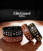 Genuine Leather Dog Collar 2.2 in Wide for Large Dogs Heavy Duty, BK-SL-M | Handcrafted,Stainless Steel Buckle and Alloy Studded,Soft Padded,Fashionable Daily Wear for Large Giant Breed,19.5-23.5 in
