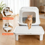 Cat Step Ramp Adjustable Litter Box Step with Filter Function, White | Elevated Double Layer Litter Box Ramp for Kitten & Old Cats, Easy Cleaning Litter Box Step Stool for Automatic Cat Litter Box