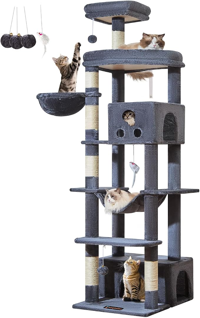 Taoqimiao 79in Cat Tree, Tall Large Cat Tower for Indoor Adult Cats S10G | Easy assembly, Sturdy, Multi Level, Easy Clean, Cozy Condo, Perches, Baskets, Suitable for Kittens and Adult Cats