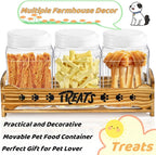 Tlence Dog Treat Container Set, 3 Airtight Plastic Jars with Wooden Paw Print Stand, Pet Treat Holder with Scoop for Kitchen Counter