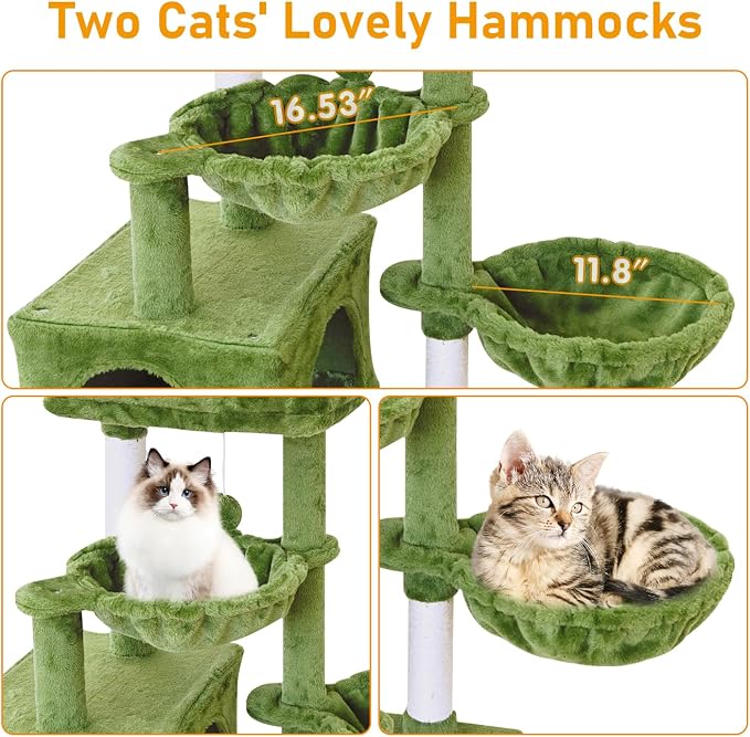 Cat Tree Tower Condo Pet Activity Center Sisal Scratching Post Furniture | KIYUMI Multi-Level Cat Tree Furniture for Indoor with double Hammocks Perch and Kitten Ball Toys