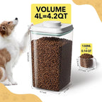 Dog Food Storage Container, 4L/4.2 Qt Airtight Pet Canister with One-Touch Lid, 130ml Scoop, BPA-Free Stackable Clear Kibble Holder for Kibble, Cat Food and Treats