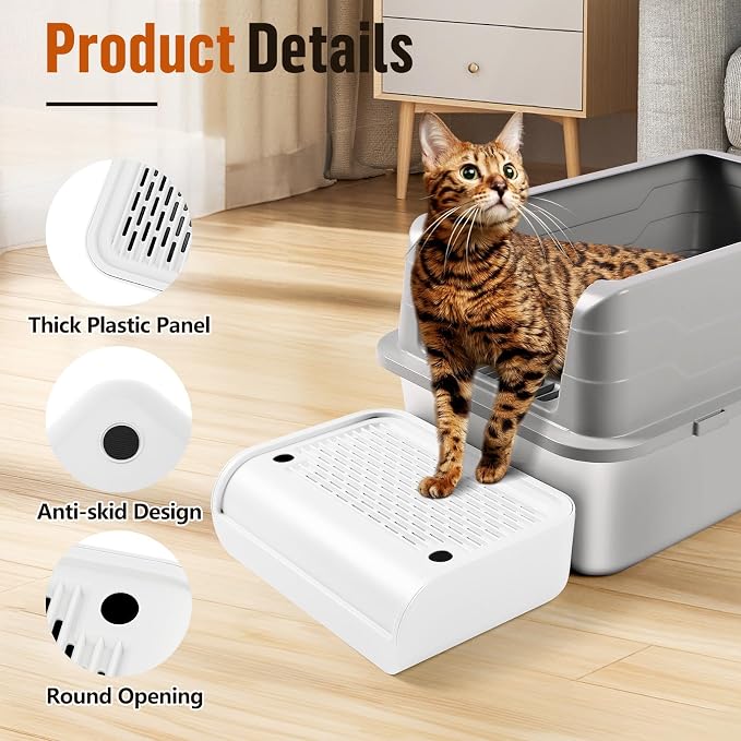 Cat Step for Litter Box, Litter Box Ramp with Filter Function, White | Cat Litter Box Step for Kitten & Elderly Cats, Washable Double Layer Litter Catcher, Non-Slip Litter Catcher, Easy to Clean