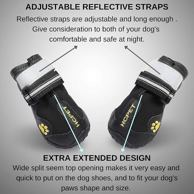 Teamoo Dog Snow Boots for Winter: Durable Waterproof Anti-Slip Dog Booties for Medium Large Size Dogs with Adjustable Reflective Straps - Black Size 6