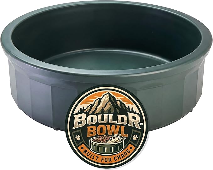 Pet Crock Bowl – Thick Durable Plastic Non-Tip Food & Water Dish for Dogs, Cats & Small Animals – Indoor/Outdoor – Chew Resistant, Easy Clean (Green, Jumbo 96oz)