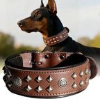 Genuine Leather Dog Collar 2.2 in Wide for Large Dogs Heavy Duty, BN-SL-S | Handcrafted,Stainless Steel Buckle and Alloy Studded,Soft Padded,Fashionable Daily Wear for Large Giant Breed,16.5-20.5 in