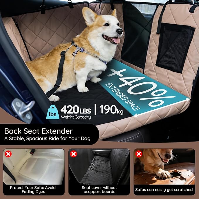 Back Seat Extender for Dogs Hard Bottom, Dog Car Seat Cover for Back Seat Holds 420lbs, Sturdy Backseat Dog Platform for Large Breed Dogs, 600D Oxford & Waterproof Pet Hammock for Cars, SUVs & Trucks