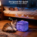 Cat Water Fountain Purple: Automatic Flower Pet Water Fountain for Cats Indoor-84oz/2.5L, Cute Cat Fountain for Drinking, LED Blue Light, Upgraded Ultra Quiet Pump, Gifts for Cats, Dogs (8Filters)