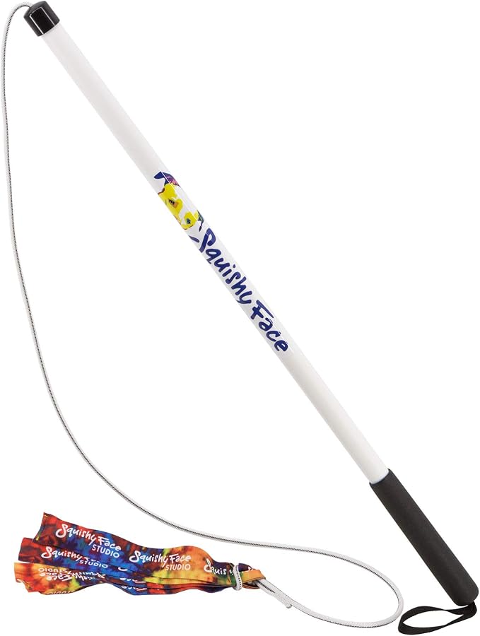 Squishy Face Studio Flirt Pole V2 with Lure - Durable Dog Toy for Fun Obedience Training & Exercise, Rainbow Tie Dye, Regular - 36 inch for All Breed Sizes