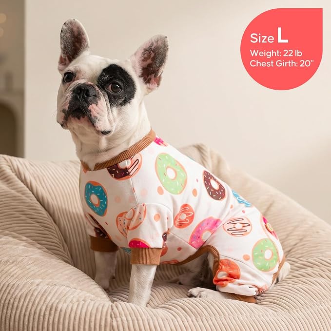 KYEESE Dog Pajamas, Soft Dog Pajamas for Small Medium Dogs Boy Girl, Stretchy Dogs Pjs Velvet Pet Jumpsuit Sleepwear, Comfy Jammies Lightweight Pet Onesie Outfit, Donut, XL