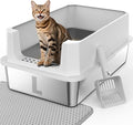 FURTIME Stainless Steel Cat Litter Box, Large Cats Metal Litter Box | High-Sided Open-Top Easy-Clean Litter Pan, Non-Stick, Anti-Leakage, Odor-Free, Comes with Scoop & Mat, 23"×15"×10.5"