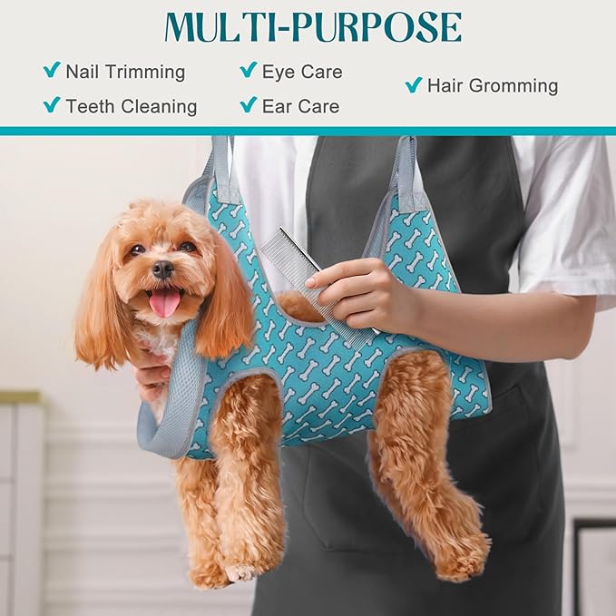 Supet Dog Grooming Hammock for Nail Trimming, Pet Grooming Hanging Harness | Restraint Dog Leashes Sling, Stress-Free Animal Holder Set for Clipping Nails, Ear & Eye Cleaning, Medicine(Coral Blue, 2XS)