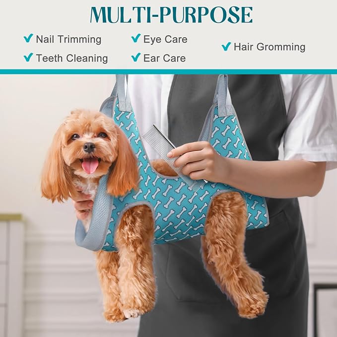 Supet Dog Grooming Hammock for Nail Trimming, Pet Grooming Hanging Harness | Restraint Dog Leashes Sling, Stress-Free Animal Holder Set for Clipping Nails, Ear & Eye Cleaning, Medicine(Coral Blue, L)