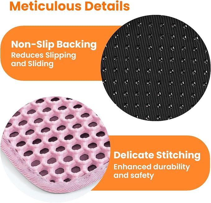 Extra Large Cat Litter Mat XXL, Double Layer Honeycomb, Pink | 46x26”, Reduces Litter Tracking, Easy to Clean, Waterproof, Non-Slip, Soft on Paws, Scratch Resistant, XXL
