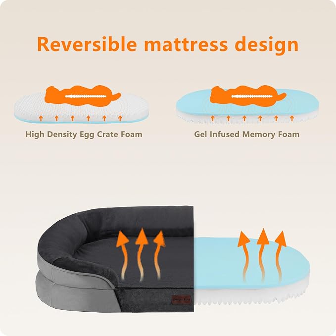 Dwanton Orthopedic Dog Bed for Medium Dogs with Gel Memory Foam, Waterproof Dog Sofa, Washable Pet Bed with Four Sided Bolster Cushion, Removable Cover & Non-Slip Bottom, 28", Dark Grey
