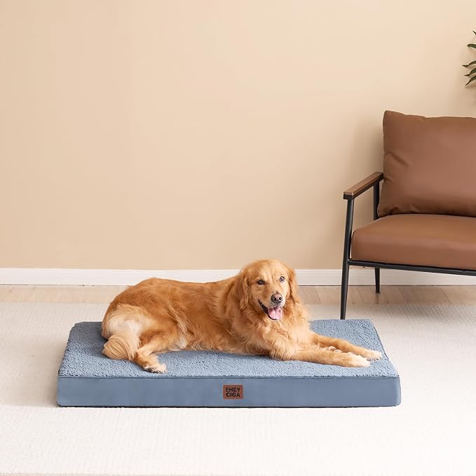 EHEYCIGA Orthopedic Dog Bed Extra Large with Removable Washable Cover,41x27 | Egg Crate Foam Support,Durable Oxford fabric,Non-Slip Bottom,Machine Washable,Soft Waterproof Plush Pet Bed Mat For Crate