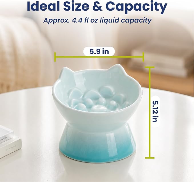 Lynx Ceramic Raised Slow Dog & Cat Elevated Food Bowl, Arctic Ombre | Tilted 15° Elevated Pet Food Bowl, Whisker-Friendly, Anti-Choking Dish, Dishwasher Safe, Nonslip, Food Grade Material