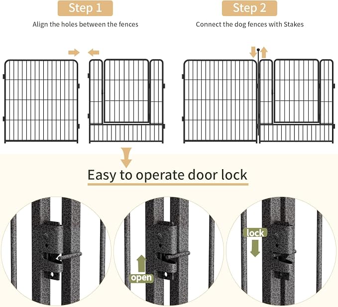 Dog Playpen,32/40/45 Inch Height in Heavy Duty, Folding Indoor Outdoor Anti-Rust Dog Exercise Fence, Portable Pet Playpen with Door for Large Medium Small Dogs and Pet (32 Panels, 45 Inch) Silver
