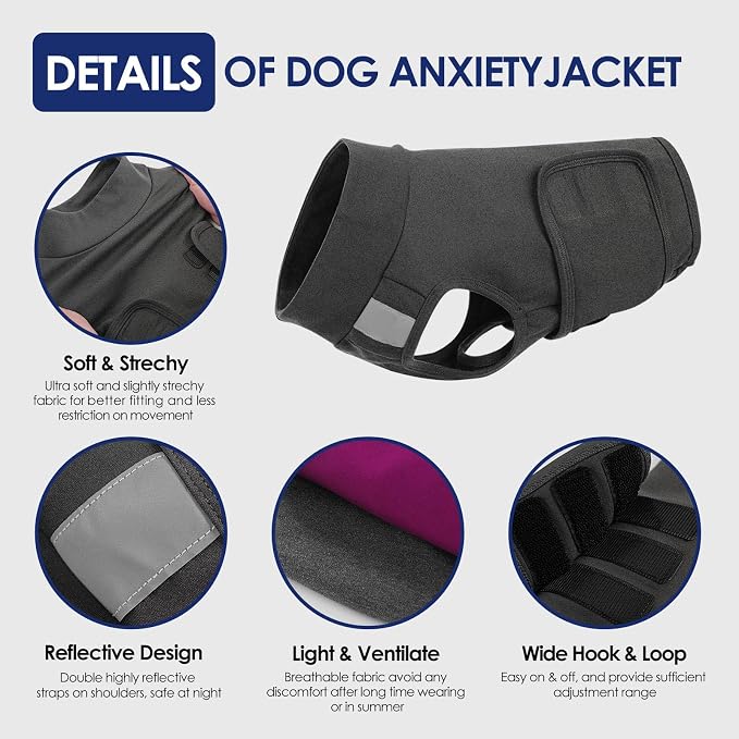 KOESON Reflective Dog Anxiety Vest, Adjustable & Breathable Thunder Jacket for Dogs, Lightweight & Soft Calming Vest for Dogs, Stress Relief Dog Compression Shirt for Thunder, Fireworks, Separation