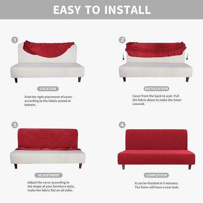 Easy-Going 100% Waterproof Futon Cover, Stretch Futon Slipcover Medium | Dual Waterproof Armless Futon Couch Cover, Leakproof Sofa Bed Furniture Protector for Kids Pets Dog Cat, Christmas Red