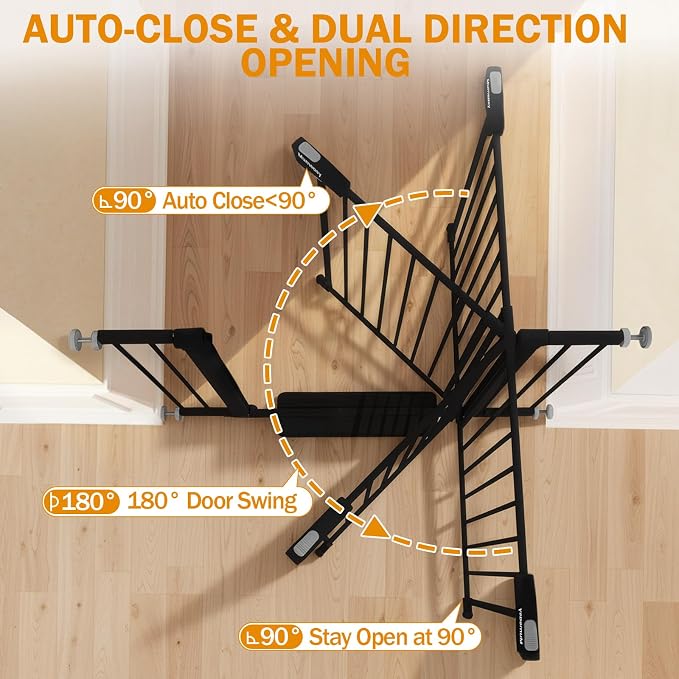 Mumeasy 29.7-43" Baby Gate, Adjustable Safety Gate for Stairs & Doorways | No drill installation, auto close door, one hand operation, adjustable width, for dogs pets babies toddlers
