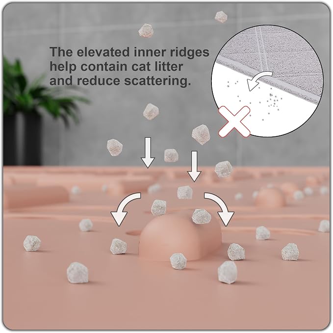 Large Cat Litter Mat, 31.5x23.6 Silicone Trapping Mat Coral | for Kitty Litter Box, Easy Clean, BPA Free Rubber, Center Litter Collection, Easy Pour-Back, Waterproof, Odor-Resistant