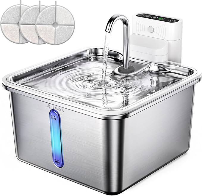 Cat Water Fountain Stainless Steel, 135fl-oz/4L Wireless Cat Fountain,Water & Battery Separation,4000mAh Battery Operated Cat Drinking Fountain with Faucet