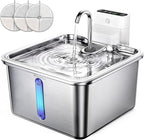 Cat Water Fountain Stainless Steel, 135fl-oz/4L Wireless Cat Fountain,Water & Battery Separation,4000mAh Battery Operated Cat Drinking Fountain with Faucet