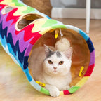 Cat Tunnel -Straight-Shaped, Rainbow Wave Color, Soft Velvet Exterior, Oxford Fabric Fog-Proof Interior, Plush Toy Ball, Easily Washable, Conveniently Foldable, 47.2in/120cm