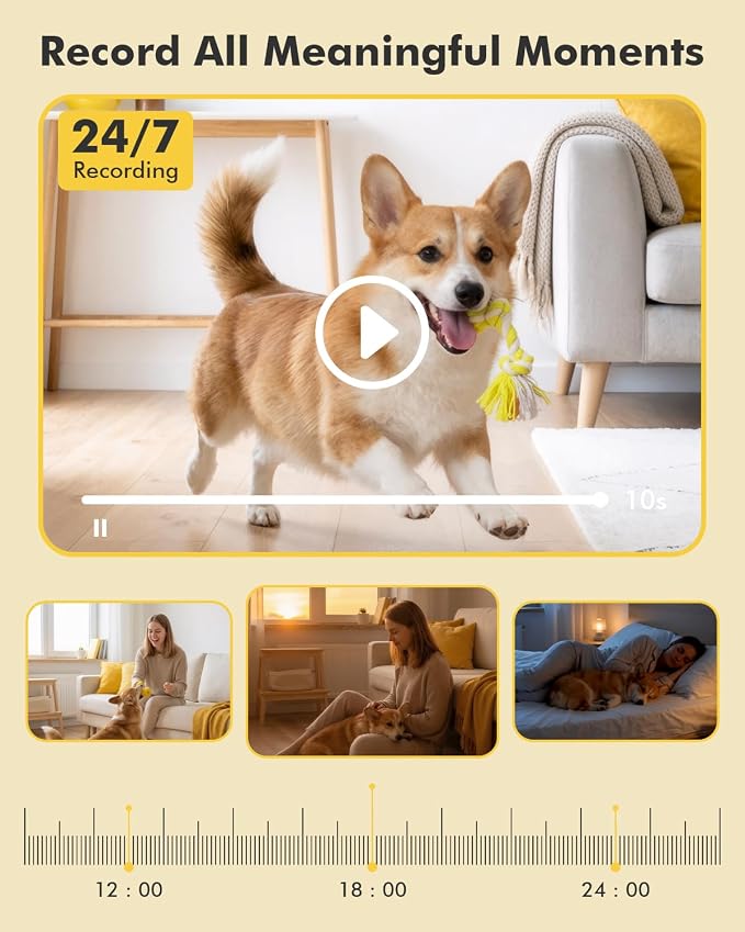 Dzees 2K Indoor Security Cameras, 360° WiFi Pet Camera, 4-Pack | Phone app, 5GHz and 2.4GHz WiFi, wired design, 2-way audio, motion tracking, night vision